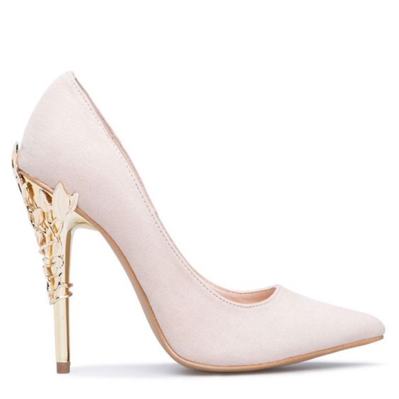 Shoedazzle Shoes - Esperanza Blush Pumps with Metallic Filigree Heel